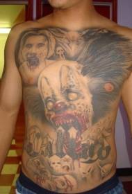 Magen skrämmande zombie clown tatuering mönster