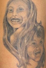 Back black kid portrait tattoo pattern