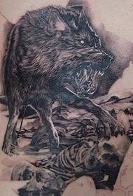 Fekete-fehér őrült farkas tetoválás minta