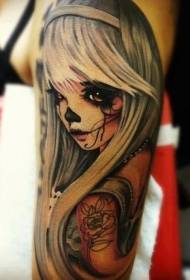 Female arm color death girl tattoo picture