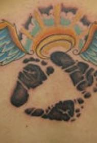 Back color footprints and wings tattoo pictures