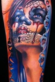Leg color dripping blood death goddess portrait tattoo picture