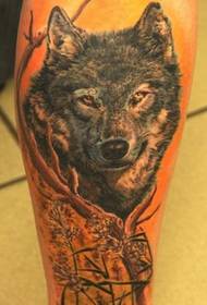 Leg wolf tattoo pattern