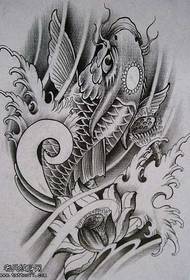 Manuscript black ash carp lotus tattoo pattern