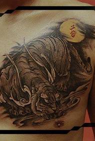 male front chest cool black and white tiger tattoo pattern