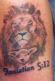 obraz tatuażu lew i owca w kolorze barku