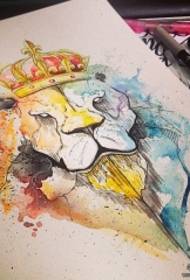 European and American splash lion crown tattoo manuscript