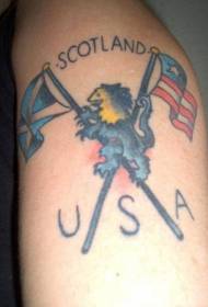 legged colored American and Scottish flag tattoos