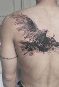 boys on the back of black pricked ink small animal eagle tattoo picture