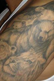 Big Bear and Lion Black Grey Tattoo Pattern