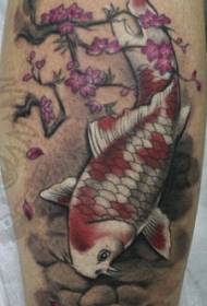 shoulder Colored koi fish with cherry blossom tattoo pattern