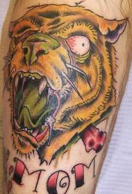 imagem de tatuagem de cabeça de leão africano de cor de perna