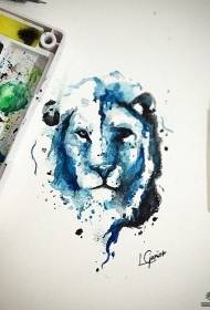 European color splash ink lion tattoo pattern manuscript