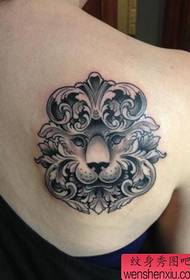 girl shoulder black gray lion head tattoo Pattern