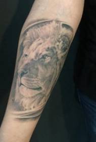 girl arm on black gray point thorn small animal lion tattoo picture