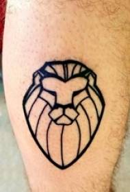 boys calves on black geometric lines small animal lion tattoo pictures