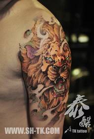 arm domineering cool color lion head tattoo pattern