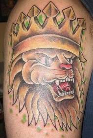 patrón de tatuaxe de león e coroa de cores