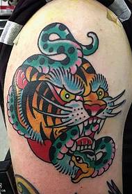 Shoulder Paint Snake Tiger Tattoo Model