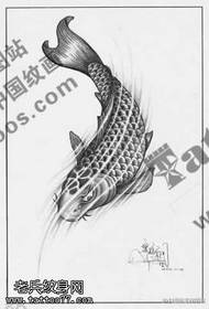 黑灰锦鲤手稿纹身图案