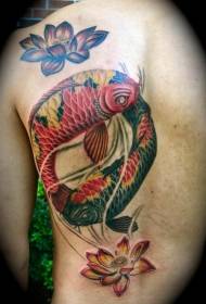 задній колір Кой і візерунок татуювання лотоса