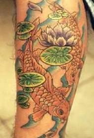 Patrón de tatuaje de calamar de color de pierna