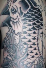patró de tatuatge de peix koi estil negre gris