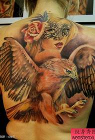 girls beautiful back and eagle tattoo pattern