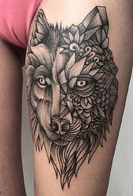 thigh geometric lion tattoo pattern