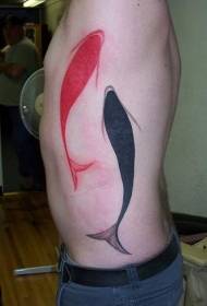 minimalist black and red squid side rib tattoo pattern