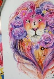 Europe and America lion rose splash tattoo tattoo manuscript