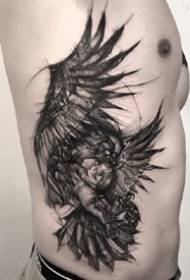 flying eagle tattoo - 9 lines of strong raptor spread wings eagle tattoo pattern