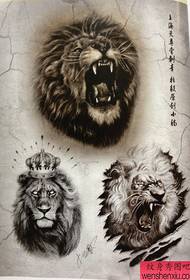 a set of domineering cool lion head tattoo pattern