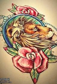 manuscript rose lion tattoo pattern