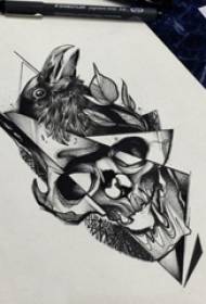 Black Gray Sketch Creative Classic skull and Eagle Tattoo Manuscript