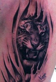 胸部超酷的一幅老虎撕皮纹身图案