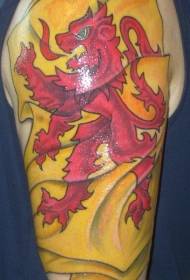 shoulder colored yellow flag with red lion tattoo