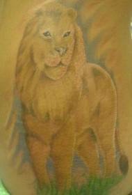 腰部彩色蒼白獅子紋身圖案