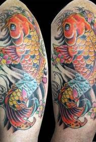 male shoulder color koi fish tattoo pattern