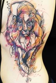 new style geometric waist side color lion tattoo