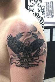 boys arms on black point thorn simple lines English and animal eagle tattoo pictures