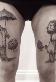 бедро странный черный лев и татуировка зонтик дерева