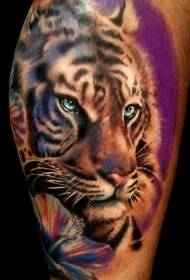 corak tattoo macan warna biru sareng watercolor lucu