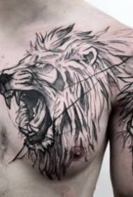 erittäin hallitseva musta harmaa leijona tatuointi työkuvio