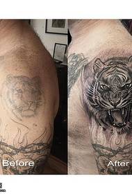 Modèle de tatouage tigre féroce à l'épaule