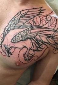 boys on the chest on the black line sketch domineering eagle tattoo pictures