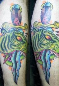 patró de tatuatge de cap de tigre d'espina de punyal