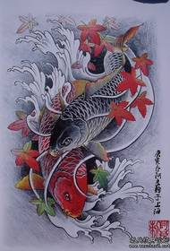 Manoscritto tatuaggio foglia d'acero e calamari