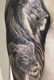 Ang braso maganda itim na kulay-abo na leon na may tattoo na tattoo