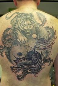 panlalaki back yin at yang tsismis na tiger at pattern ng tattoo ng dragon